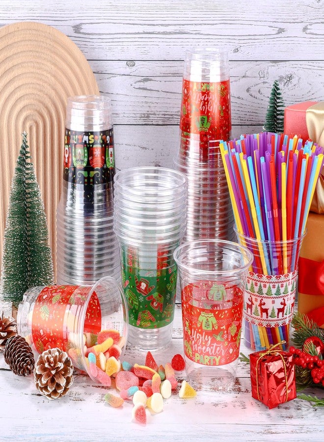 Kochorie 120 Pieces Christmas Sweater Plastic Cups 16 Oz Christmas Disposable Plastic Cups Xmas Tree Santa Reindeer Snow Drinking Cups for Christmas Party Supplies, Merry Christmas Party Decorations - Image 5